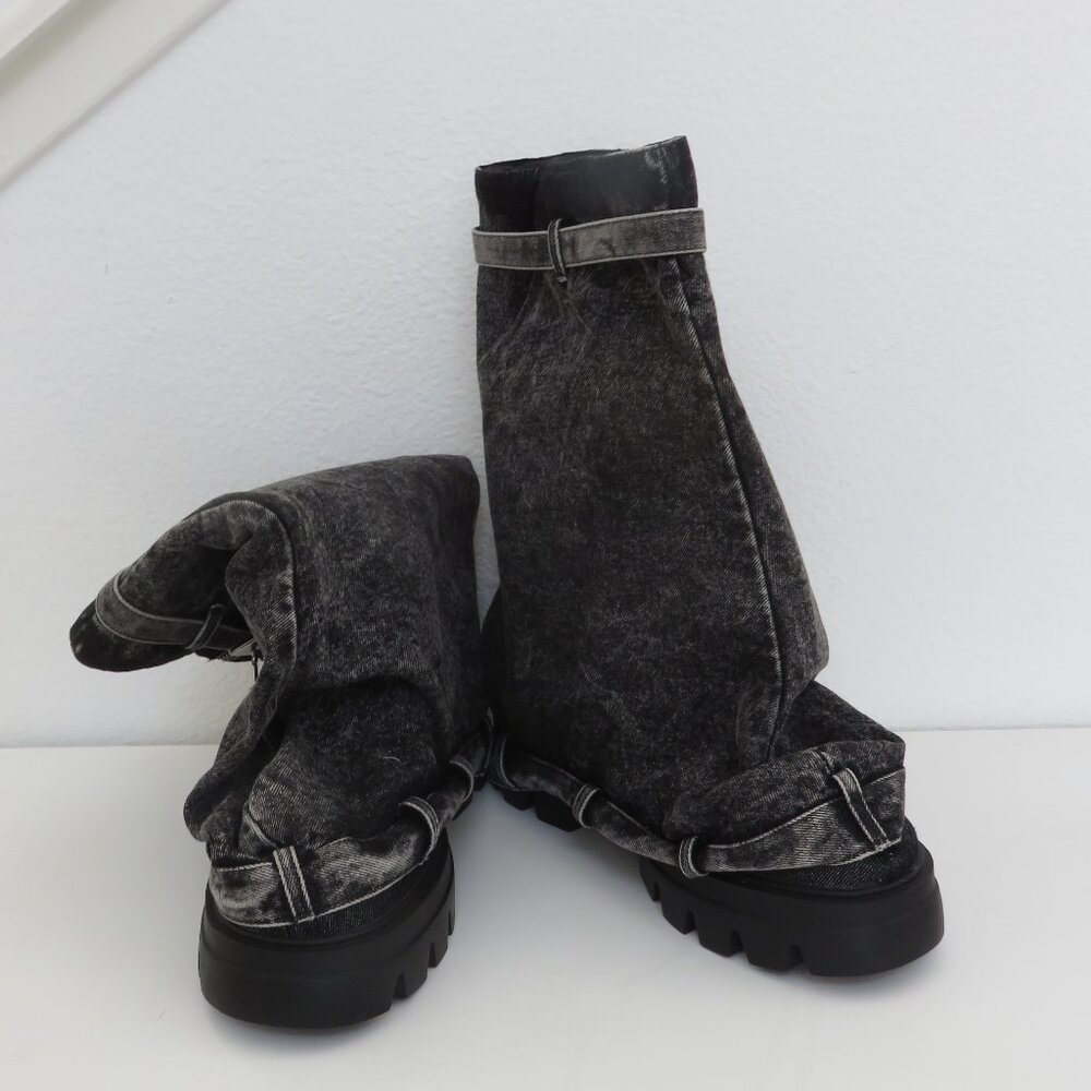 Fold Over Padlock Platform Boot In Denim Size 42 - image 3